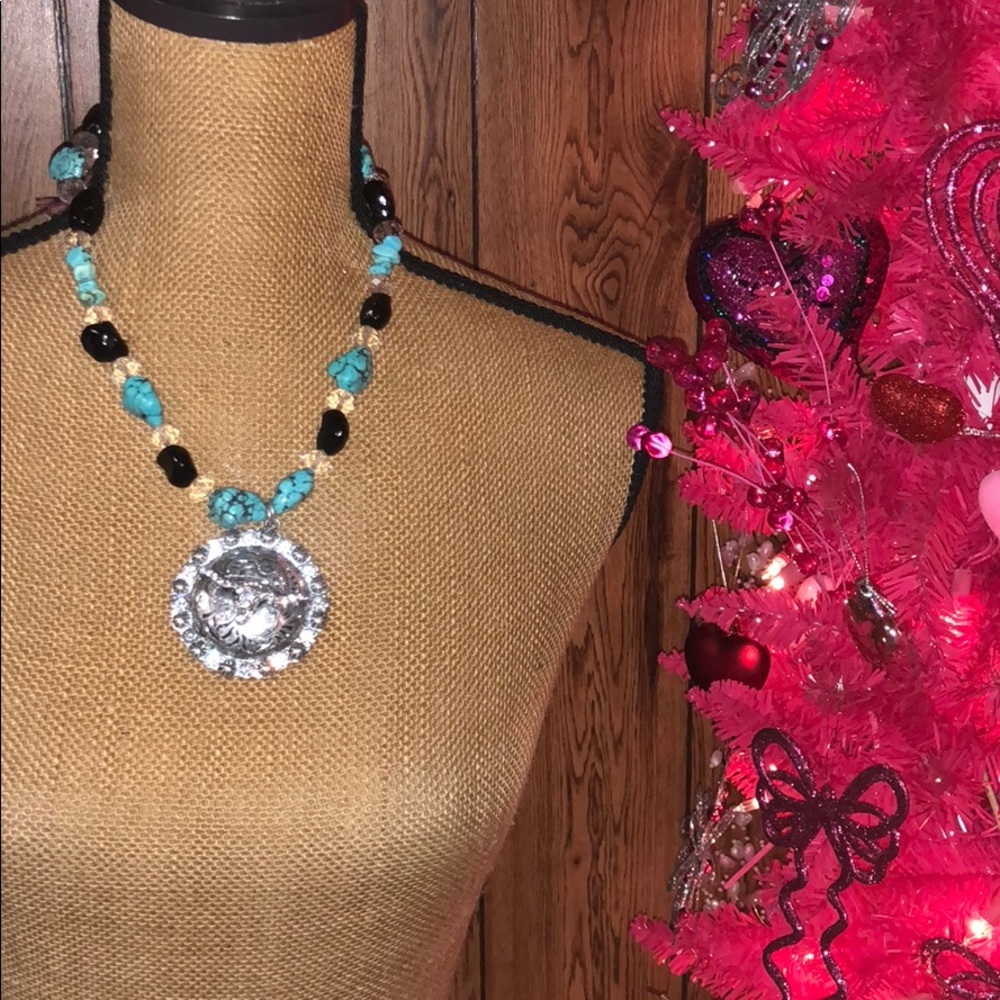 Longhorn Black and Turquoise Necklace